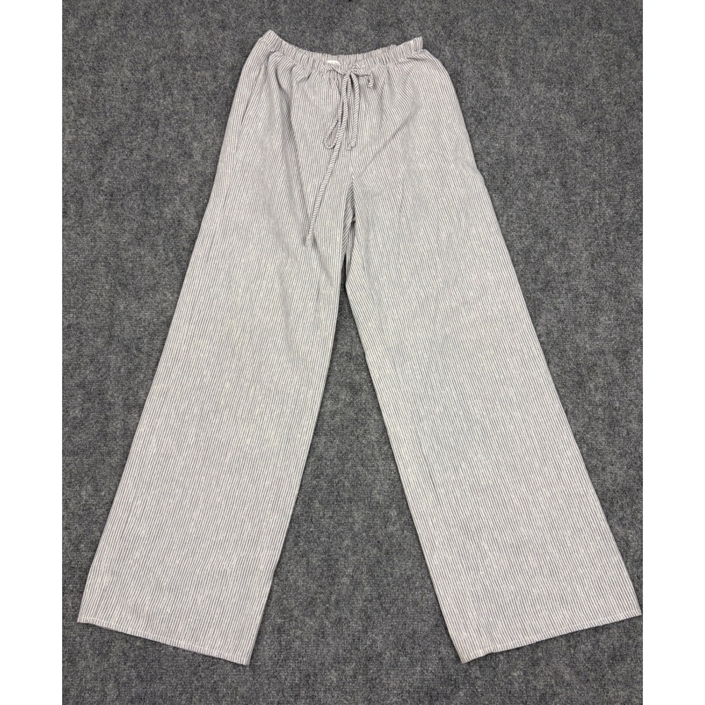 Blue White Striped Wide Leg Lounge Pants Drawstring Waist Small